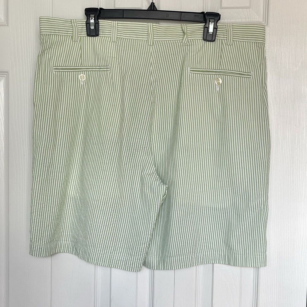 JoS A Bank Stay Cool Seersucker Shorts Green White Stripe Mens 40 - Picture 2 of 16